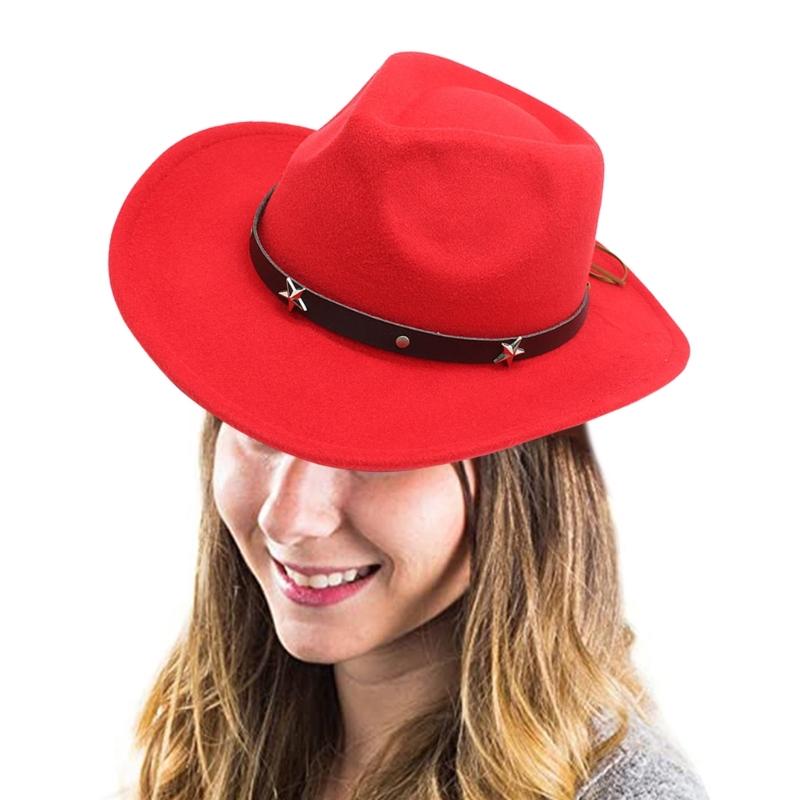 Lightweight Cowgirl Hat with Alloy Rivet Woman Ladies Cowboy Hat Party Western Style Hat Winter Outdoor Sunproof Hat