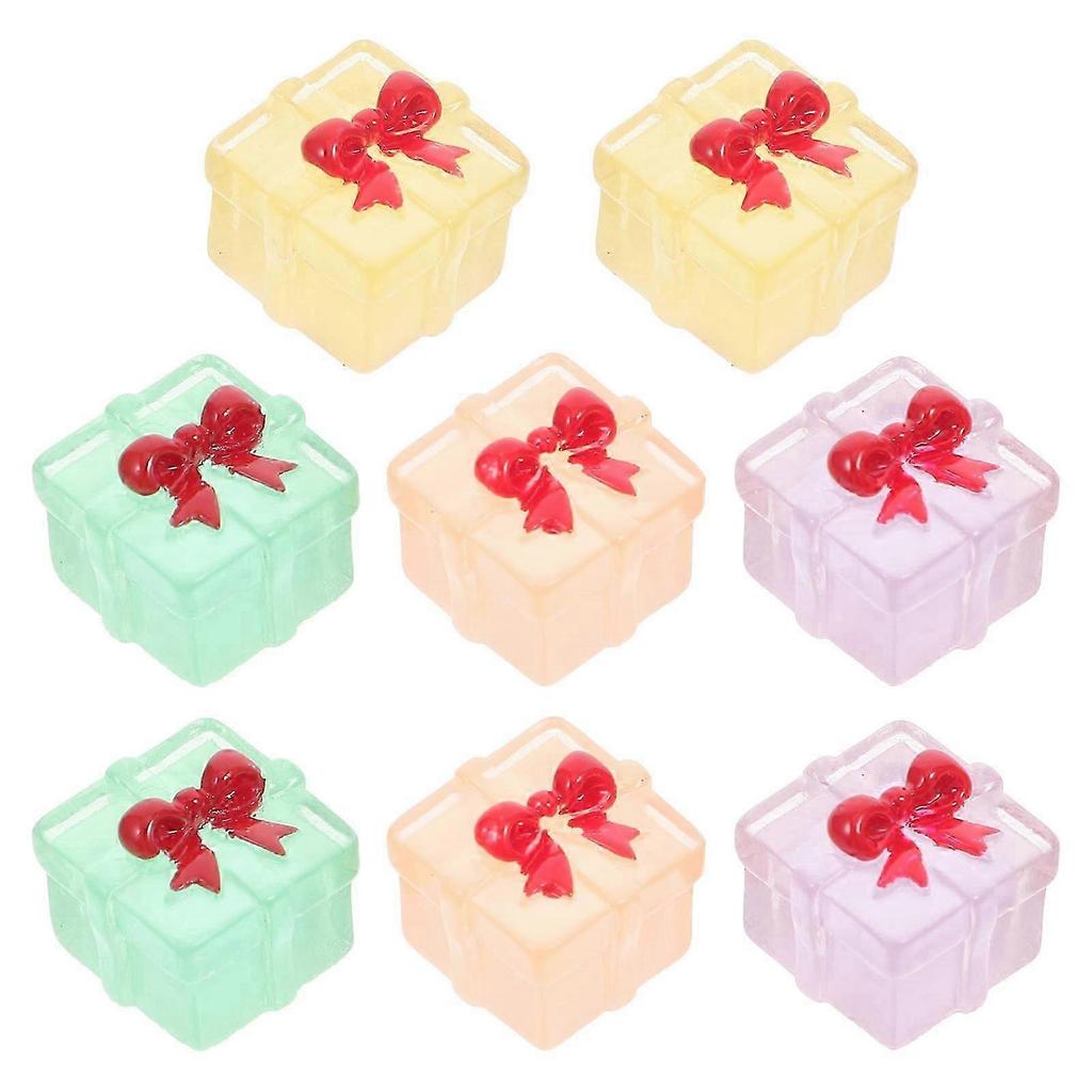 Mini Resin Box Ornaments for Decor 8Pcs Glowing Christmas Present Boxes