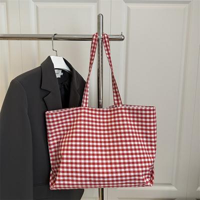 Canvas Bag Women's Summer New Casual Versatile Student Class Plaid Shoulder Bag Vacation Tote Bag