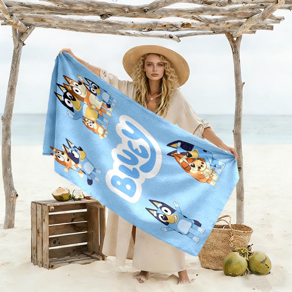 Bluey Family Adventure Beach Towel Super Soft Microfiber Quickdry Fabric Comfortable Lightweight Perfect for Traveling Yoga Camping and Swimming
