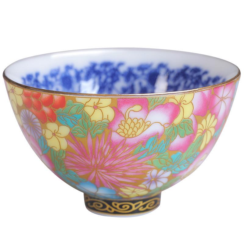 Ceramic Enamel Color Tasting Single Blue and White Douli Japanese Style Filigree Tea Bowl Kung Fu Master Cup Gift Bo