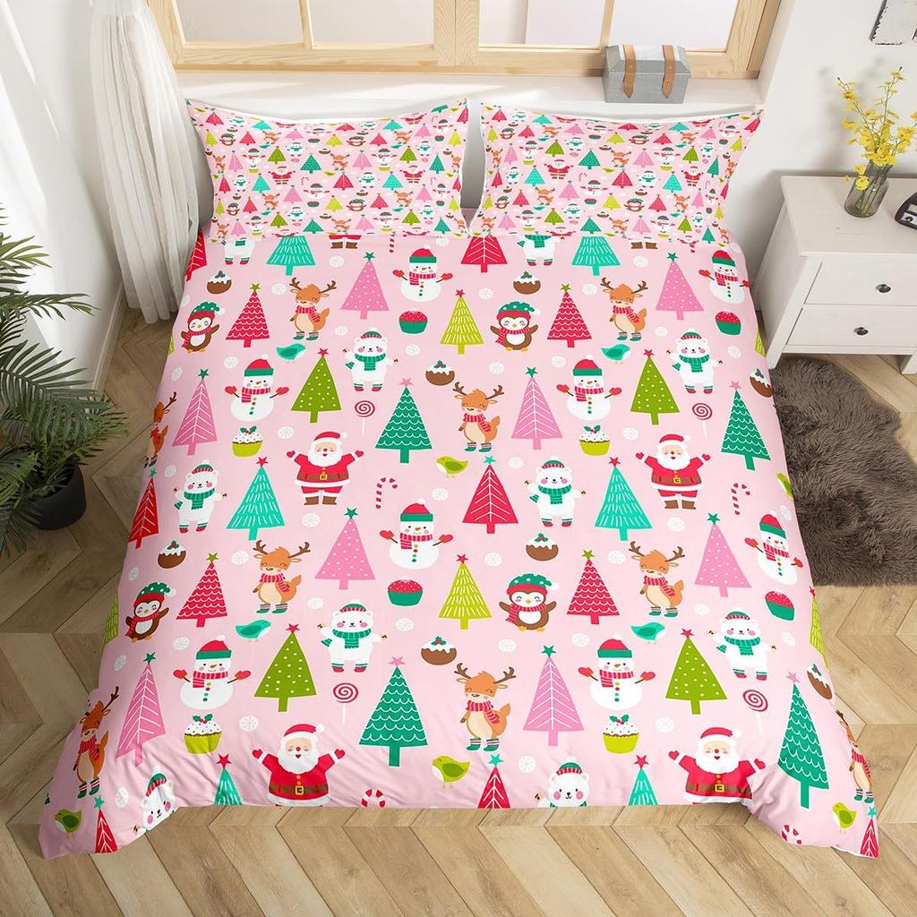 Cartoon Snowman Pink Polka Dots Three-Piece Quilt Cover Digital Printing Bedding Set Bed Cover