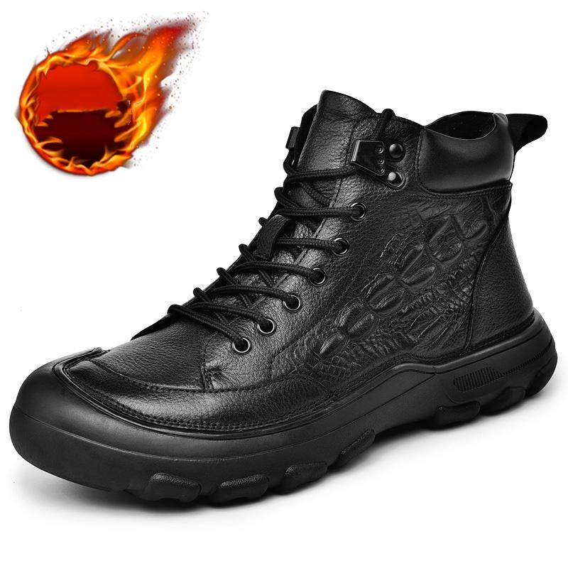 

Модные мужские ботинки хай-топ из натуральной кожи, прочные, в стиле ретро, высокого качества, повседневные рабочие ботинки, зимние, на толстой подошве, нескользящие 38 чёрный