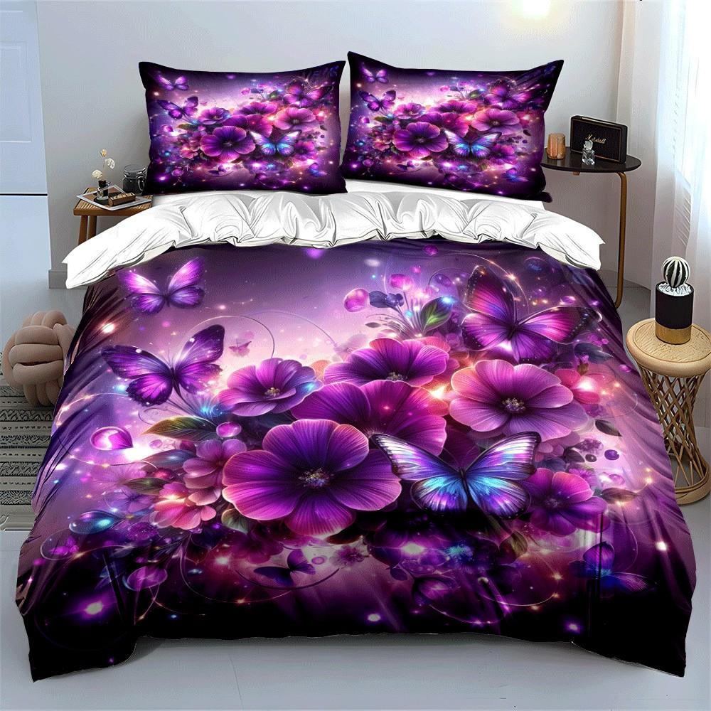 Elegant Floral And Butterfly Trio Exquisite Three-Piece Bedding Set Gift For Kids And Adults