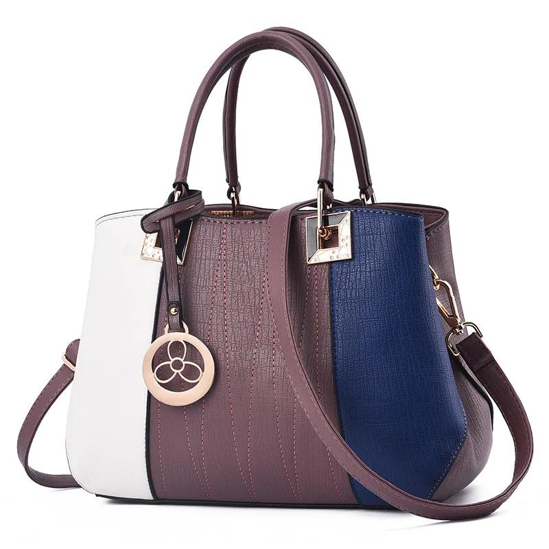 

Women s New Fashi Metal Piece Pendant Hit Color Ladies Handbag Trend All-match Retro PU Messenger Bag Shoulder Bag Wallet 26X20X11X13CM фиолетовый