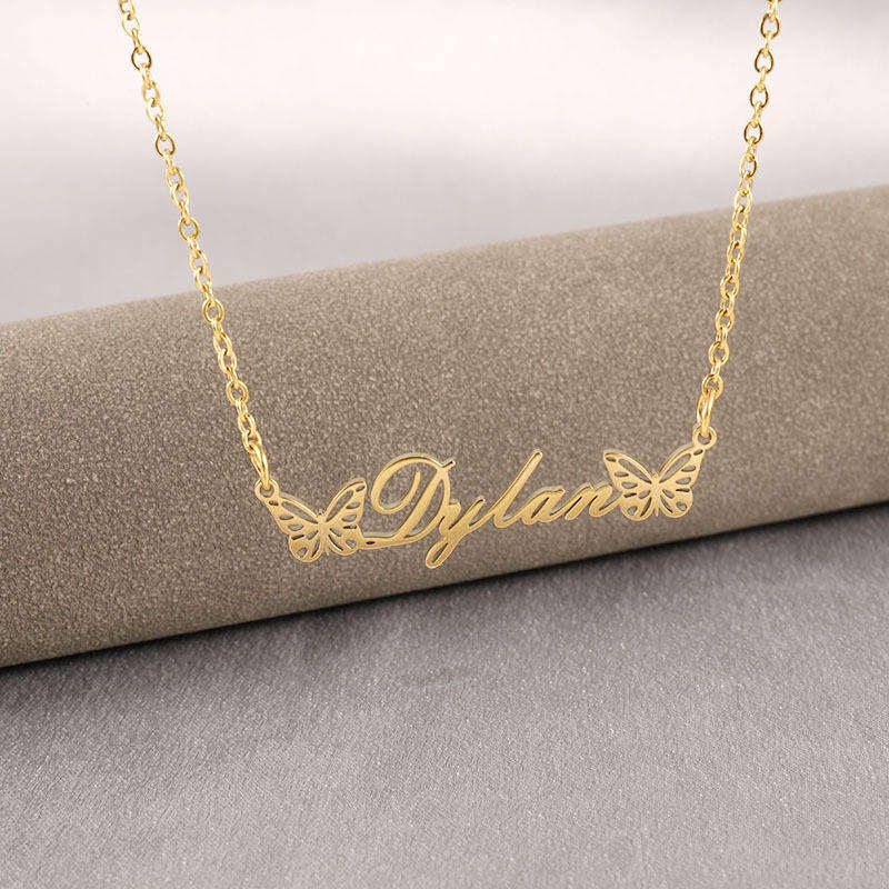 Custom Popular Butterfly Pendant Stainless Steel Jewelry Letters Name Fashion Girl Necklace