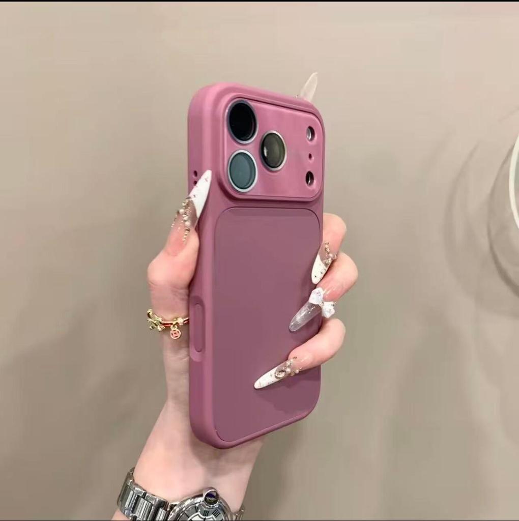 Large Window Candy Pure Color Case for For Iphone 16 17 Pro Max 1 14 13 With Lens Film Liquid Silicone Shockproof PC Cover