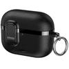 For AirPods Pro 3 Case Foldable Stand Electroplated Litchi Texture TPU PC Earbuds Cover with Switch / Carabiner