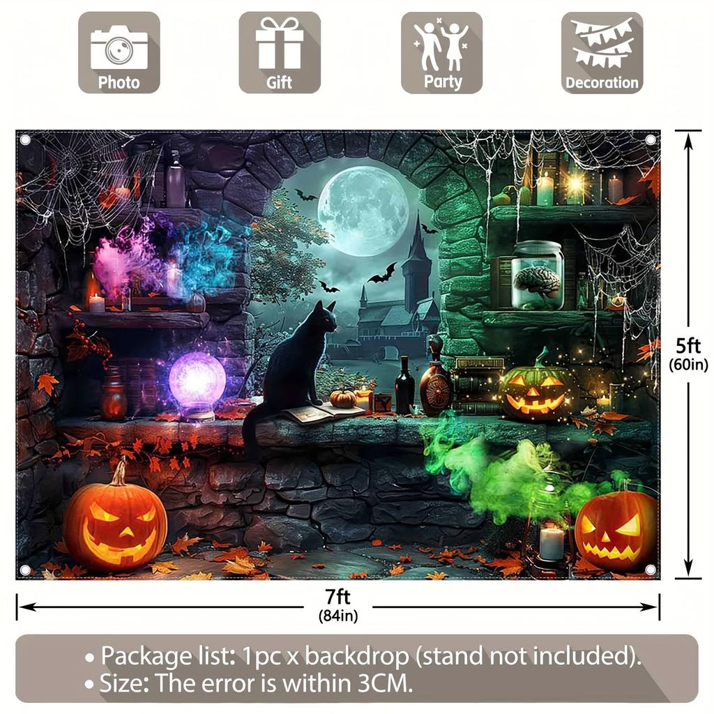 2D flat 1 piece Halloween magic witch photography background horror castle cemetery background
