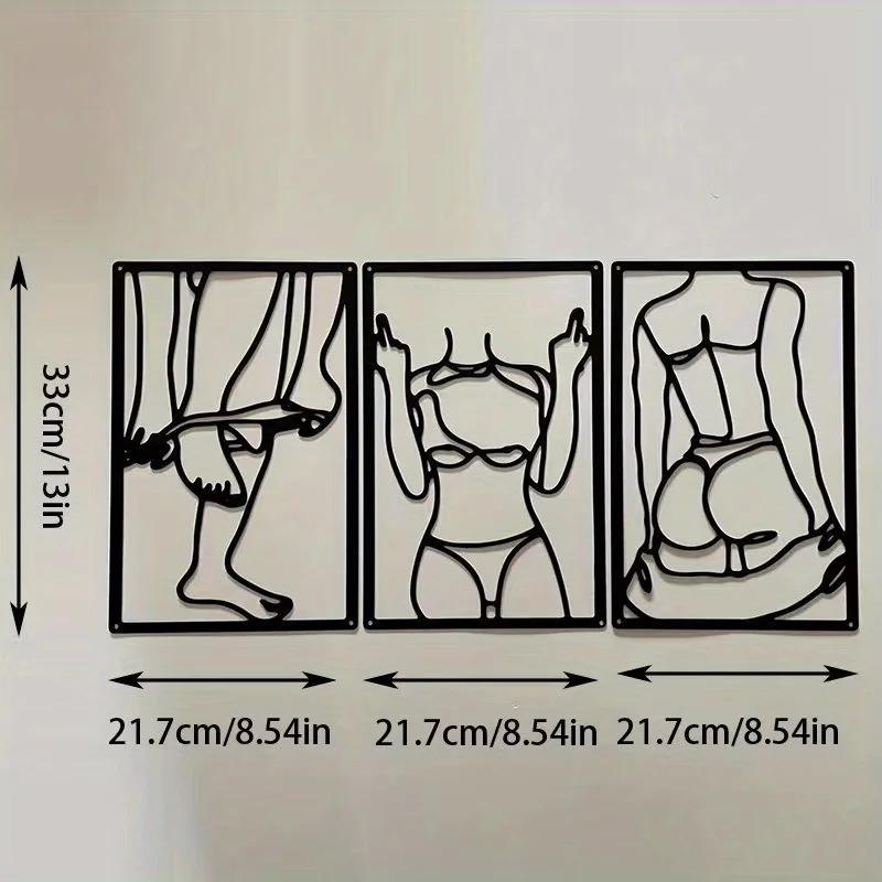 

Набор из трех предметов психологическое абстрактное металлическое настенное искусство однолинейная роспись настенное искусство украшение, современный дом подвесной металл чёрный
