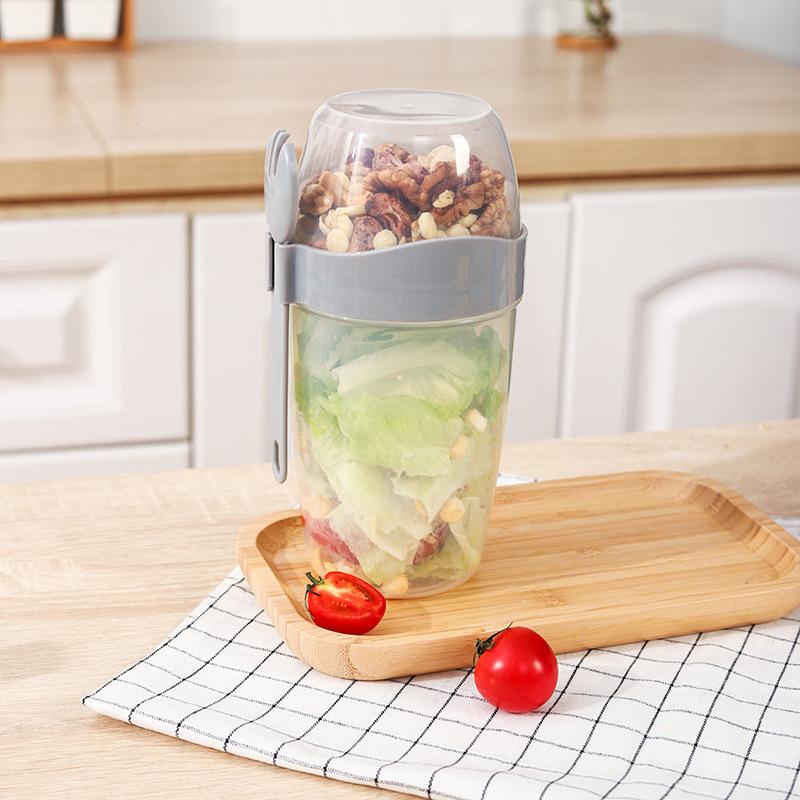 Salad Cup With Lids And Fork Portable Breakfast Cup Fresh Salad Shaker Container Cereal Nut Yogurt Salad Cup Lunch Box Bento Box