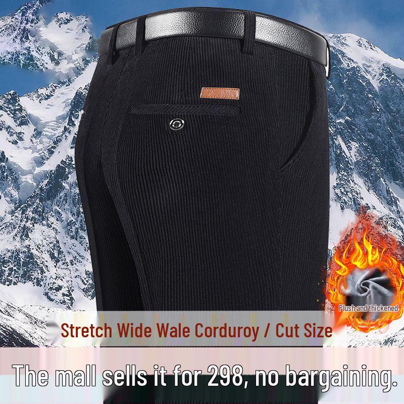 

Men s Autumn/Winter High-Waist Corduroy Striped Pants with Velvet Lining - Straight, Loose Fit for Middle-Aged and Elderly 29 (95-105 kg)