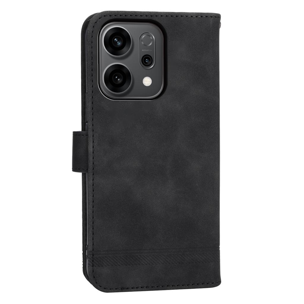 DIERFENG DF-03 For Oppo Reno14 5G (Global) Case Lines Imprint Wallet Leather Phone Cover with Wrist Strap