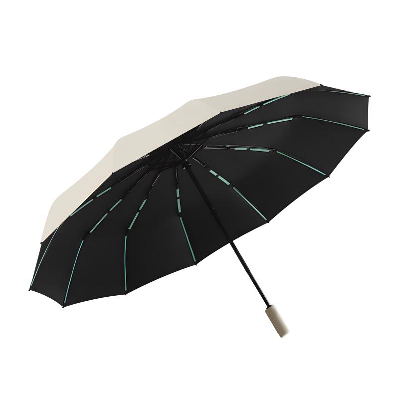 60-Bone Double-Rib Automatic Folding Umbrella: Black Sunshade & Rain Protection, Dual-Use for UV Sunscreen or Business Advertising.