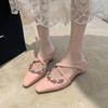 Fashion Crystal Elegant Women Slippers 2025 Mules Shoes Fashion Summer Heeled Sandals Woman Designer Luxury Slides New Zapatillas Mujer