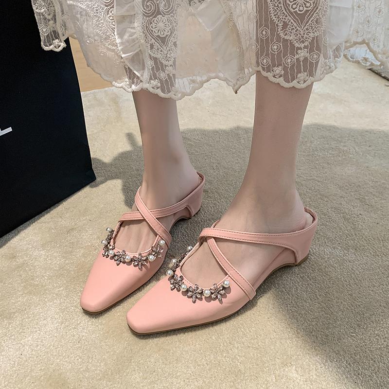 Fashion Crystal Elegant Women Slippers 2025 Mules Shoes Fashion Summer Heeled Sandals Woman Designer Luxury Slides New Zapatillas Mujer