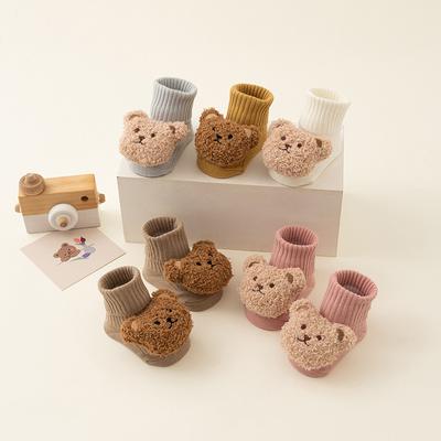 Calzini per bambini con orso dei cartoni animati carini per bambini e bambine, in morbido cotone invernale, con suola antiscivolo, per neonati e bambini, calzini spessi e caldi