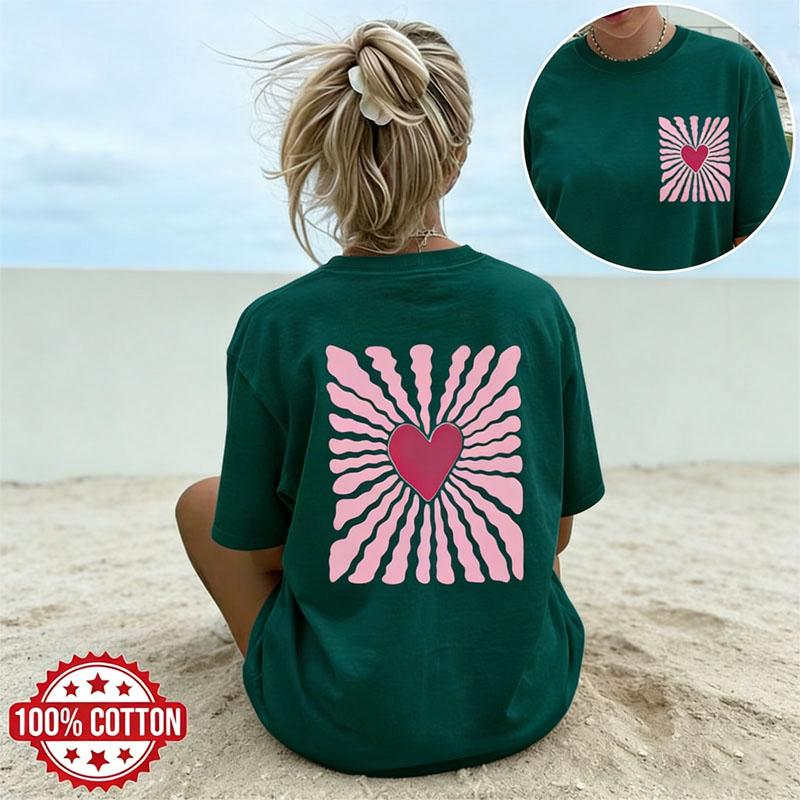 Heart Shaped Pattern Pure Cotton Cartoon Print Mens And Womens Personalized Loose Tshirt Summer New Fashion Trend Tshirt