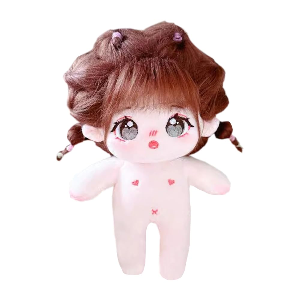 

niannyyhouse 20cm Plush Caramel Girl with Fried Black No Regular Cotton Hair, Hair, Attributes, Body, Doll, Dress-Up (11-Skeleton Included) серый