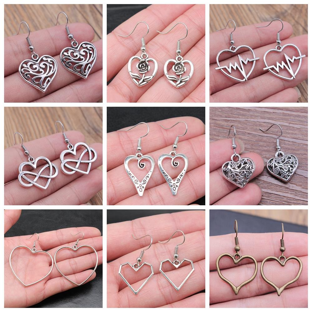 24 Styles Simple Design Gothic Punk Style Hollow Heart Drop Earrings For Women Vintage Fashion Earring Gift