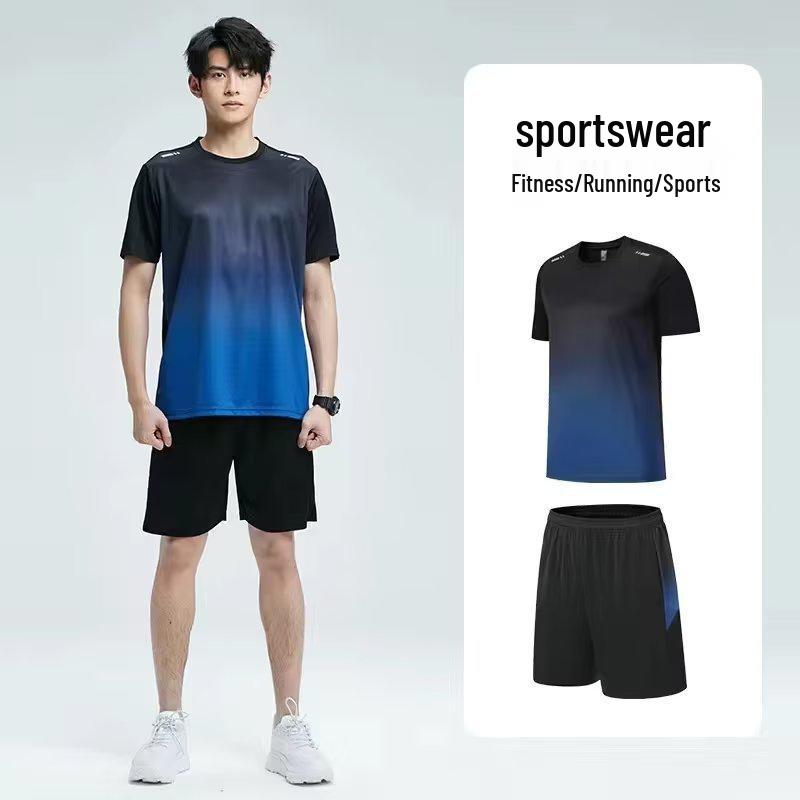 Men's Quick-Dry Ice Silk Short-Sleeve T-shirt & Shorts Running Set - Summer Fitness & Badminton Training Apparel