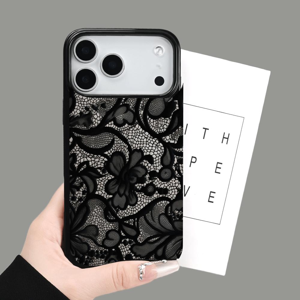 Schwarze Spitze 2D-Muster Handyhülle geeignet für iPhone 17 16 15 14 13 12 11 Pro/Max/Plus sturzsicher und stoßfest Rückabdeckung