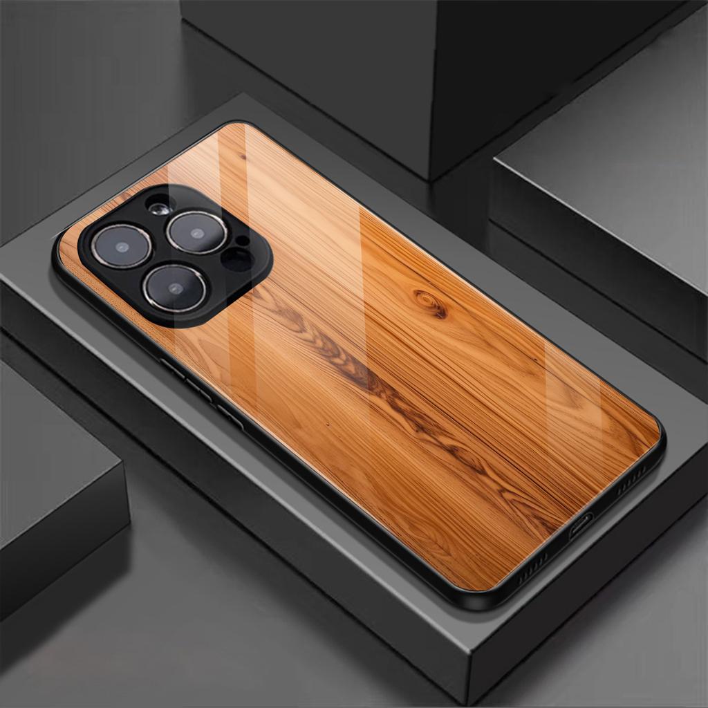 Phone Case Made of Tempered Glass with Wooden Texture with For Iphone 17/16/15/14/13/12Pro Max Plus Mobile Phones 13 Cover