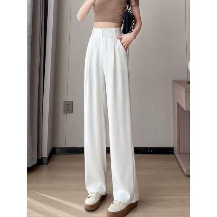 

Костюм из ледяного шелка, широкие брюки для женщин, летние, тонкие корейские брюки из шифона с высокой талией, узкие прямые брюки для повседневного костюма 4XL белый