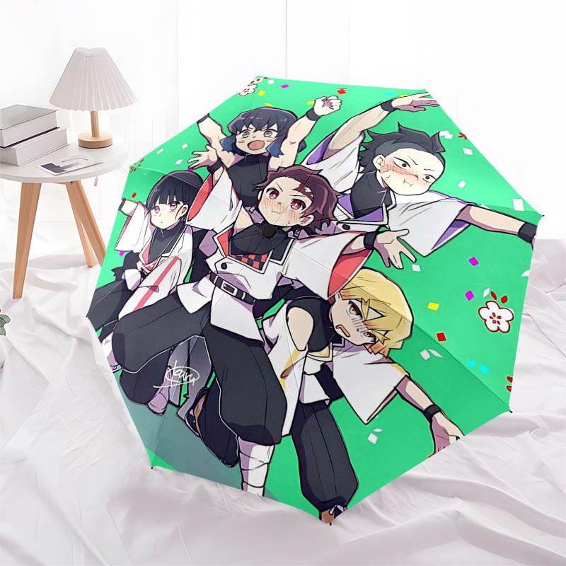 1pc Outdoor Umbrella with Demon Slayer Characters, Automatic Opening/Closing, Portable 3-Fold Design, 8-Bone Iron Frame, Festive Gift for Fans, T