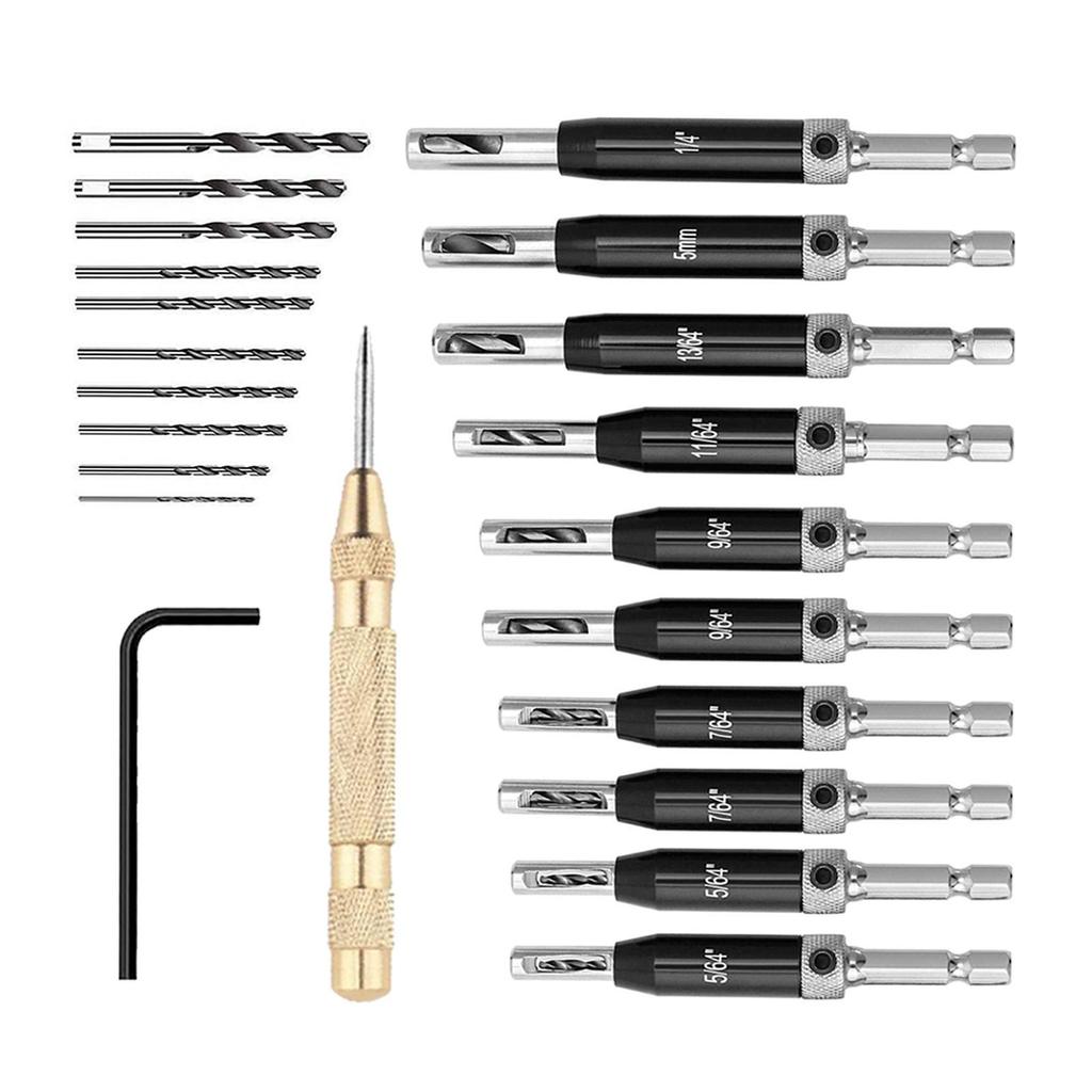 Black & White Hex Shank Woodworking Hinge Positioning Drill Bit Set