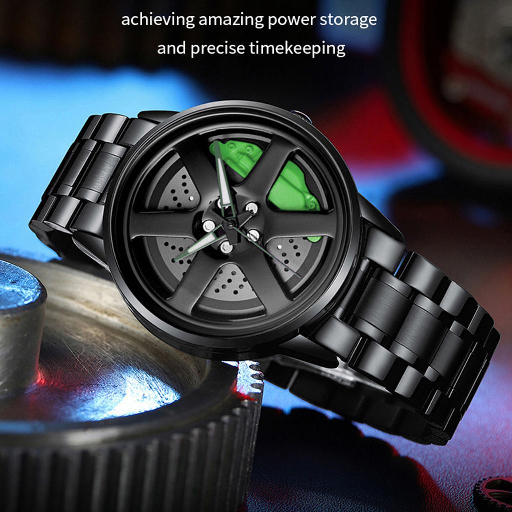 Sports Car Watch Rotating Dial Stainless Steel Strap 3Bar Waterproof Quartz Movement Watches