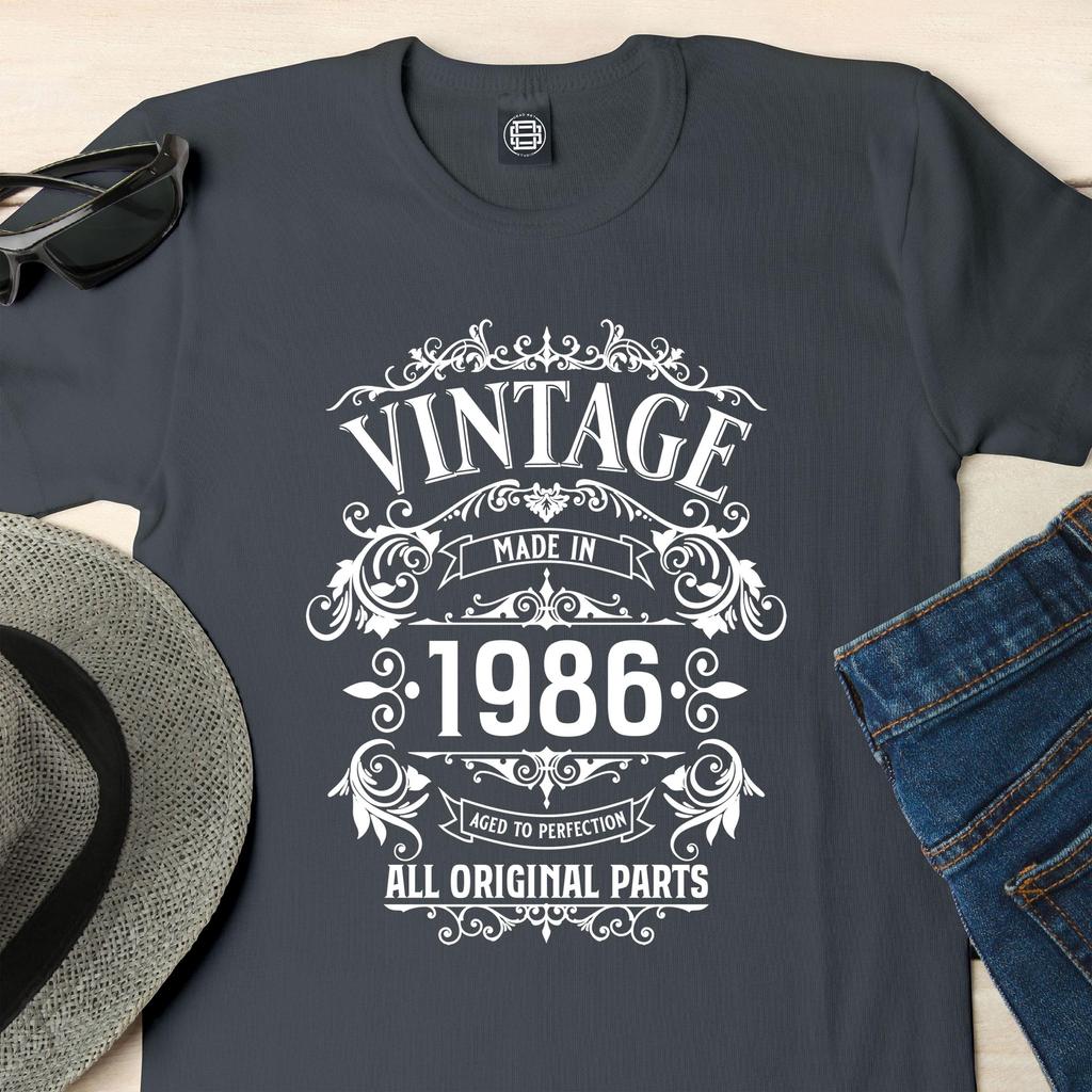Unisexs Casual 40th Birthday Tshirt 1986 Vintage Style All Components Are Original Summer Shortsleeved Sports Top