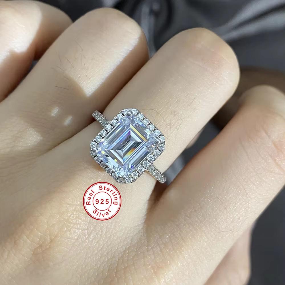 Cbtb Rectangular Moissanite Ring 925 Silver Engagement Quality Goods Jewelry