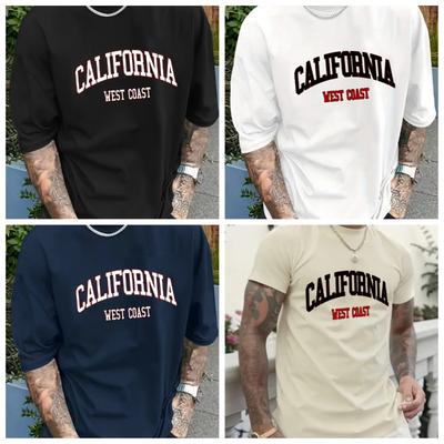 Nové bavlněné pánské tričko nadměrné velikosti CALIFORNIA WEST COAST s retro potiskem a nápisy, ležérní letní móda, nové módní tričko