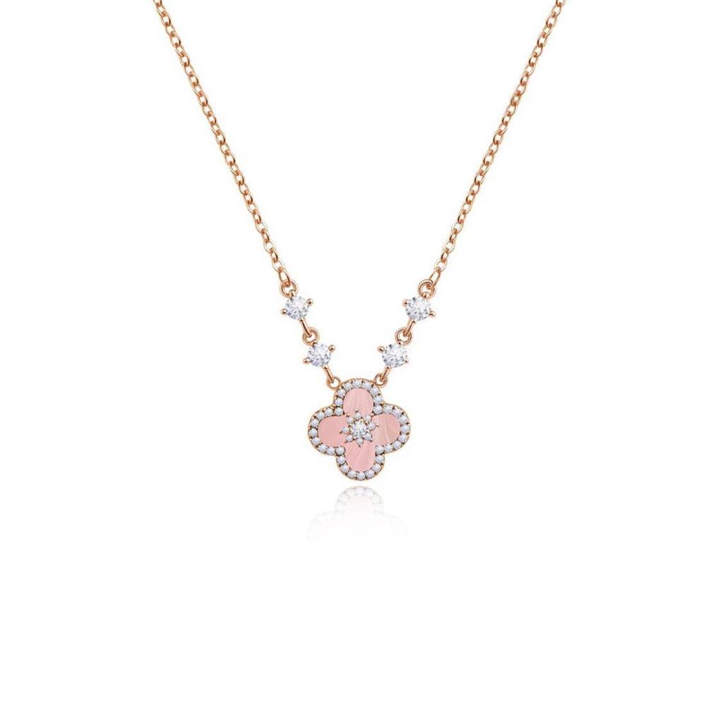 Women's Pink Four-Leaf Clover Necklace - Fashionable, Luxurious Clavicle Chain Gift for Girlfriend