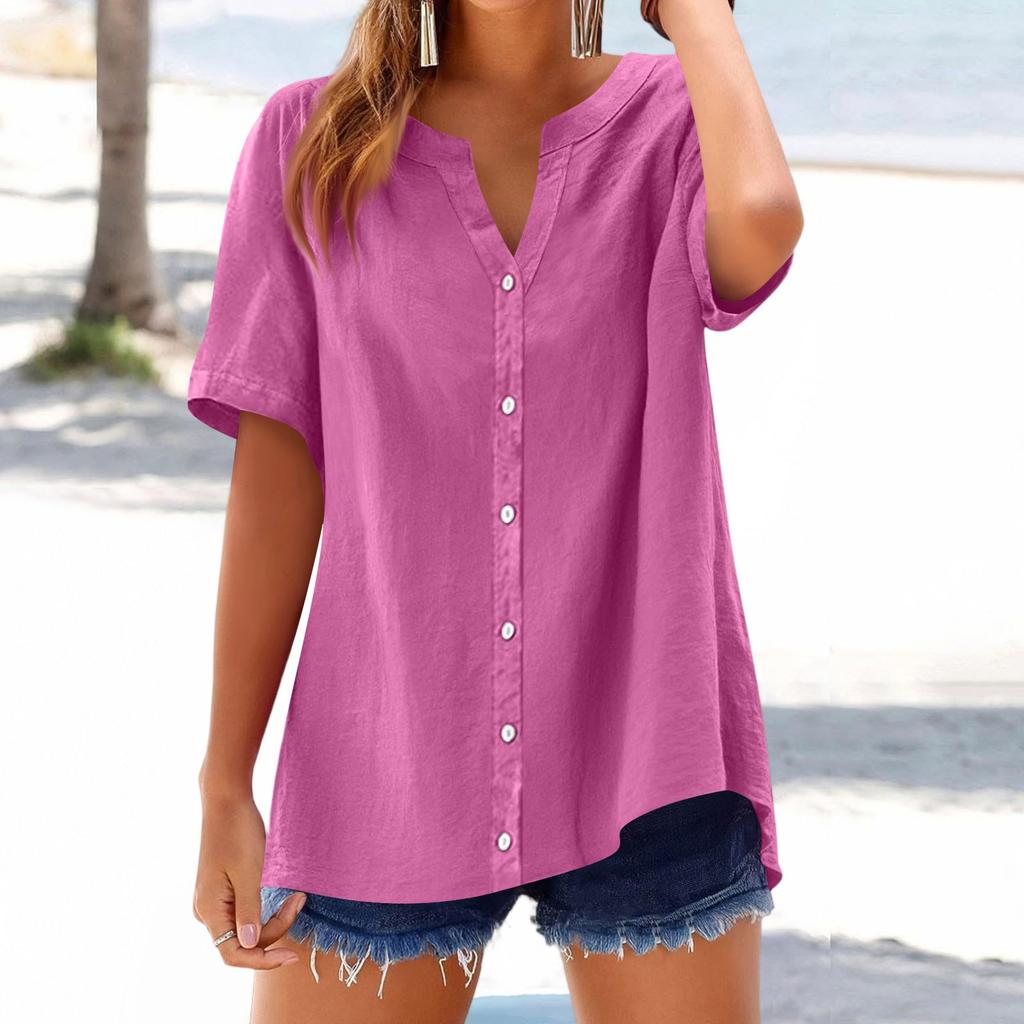 Women's Fashion Loose Casual Summer V-neck Short Sleeve T-shirt