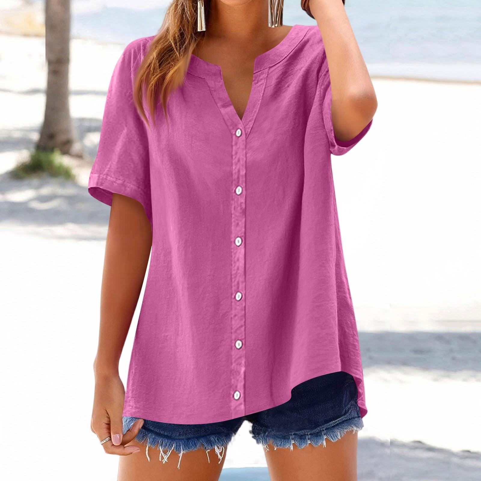 

Women s Fashion Loose Casual Summer V-neck Short Sleeve T-shirt S
