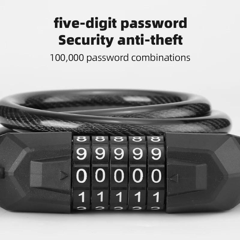 BG-4119 1.1m Bicycle Steel Cable Security Lock 5 Digit Password Anti-theft Bike Lock