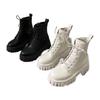 Zipper Women's Leather Boots Winter Footwear Autumn Shoes Lace Up Boots-Women Round Toe 2025 Med Elegant Rubber Rock Ankle