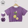 Retro Lemon Printing Cotton Washed T-Shirt All-Math Summer Lace Hem Crop Tees Regular Fit O-Neck Short Sleeve Casual Clothes