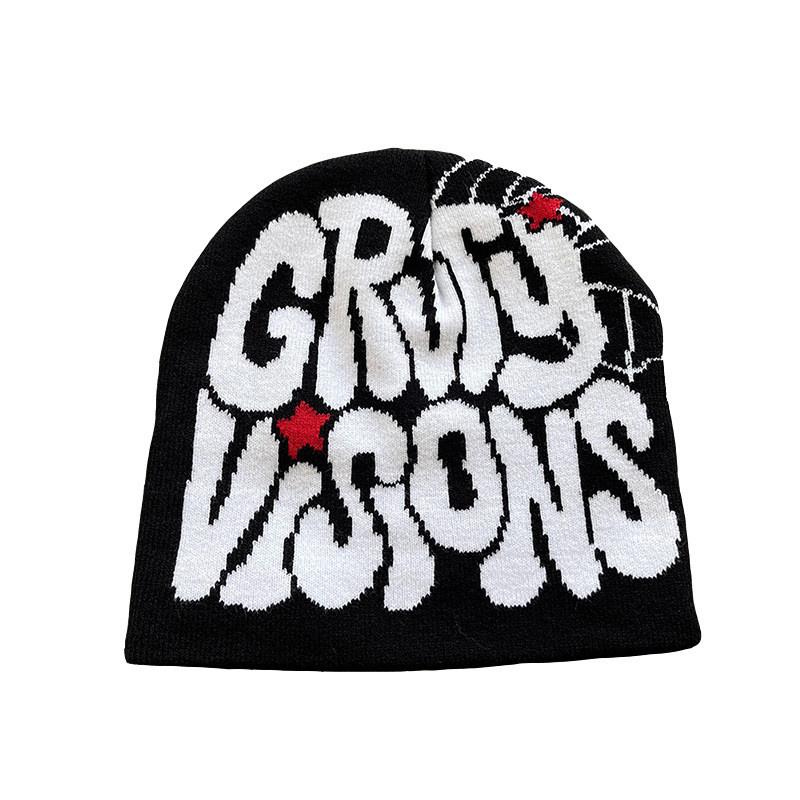 Letters Visions Grvty Knit Beanie Hats Winter Embroidered Streetwear Casual