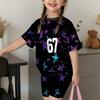 Girl Leisure Coordination Cute Kitten Heart Floral Print Short‑Sleeve Top and Elastic Biker Shorts Kid Sweet Summer Daily Garmen