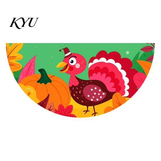 Semicircular Autumn Party Supplies Fall Bunting Fan Flag for Outside, 1.5 X 3ft Turkey Pumpkin Maple Thanksgiving Leaf Pattern Hanging Banner, Harvest