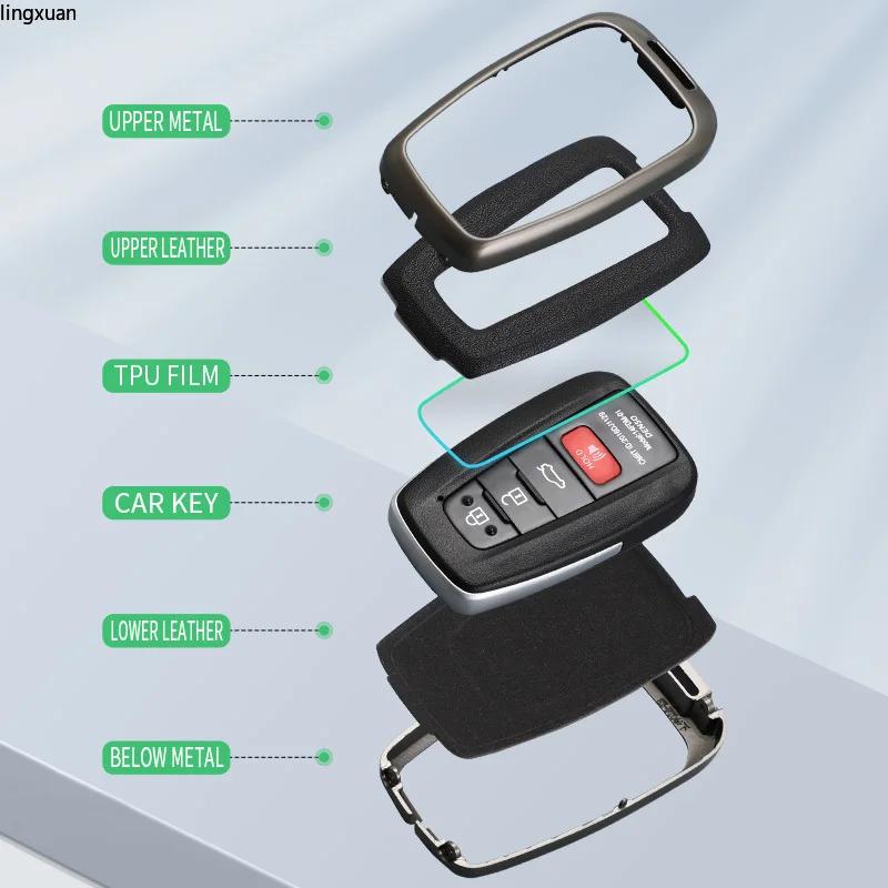 Styling Mouldings Zinc Alloy + Leather Car Key Case for Toyota Corolla Hybrid 2021 Rav4 Land Cruiser Prado Camry Highlander Priu