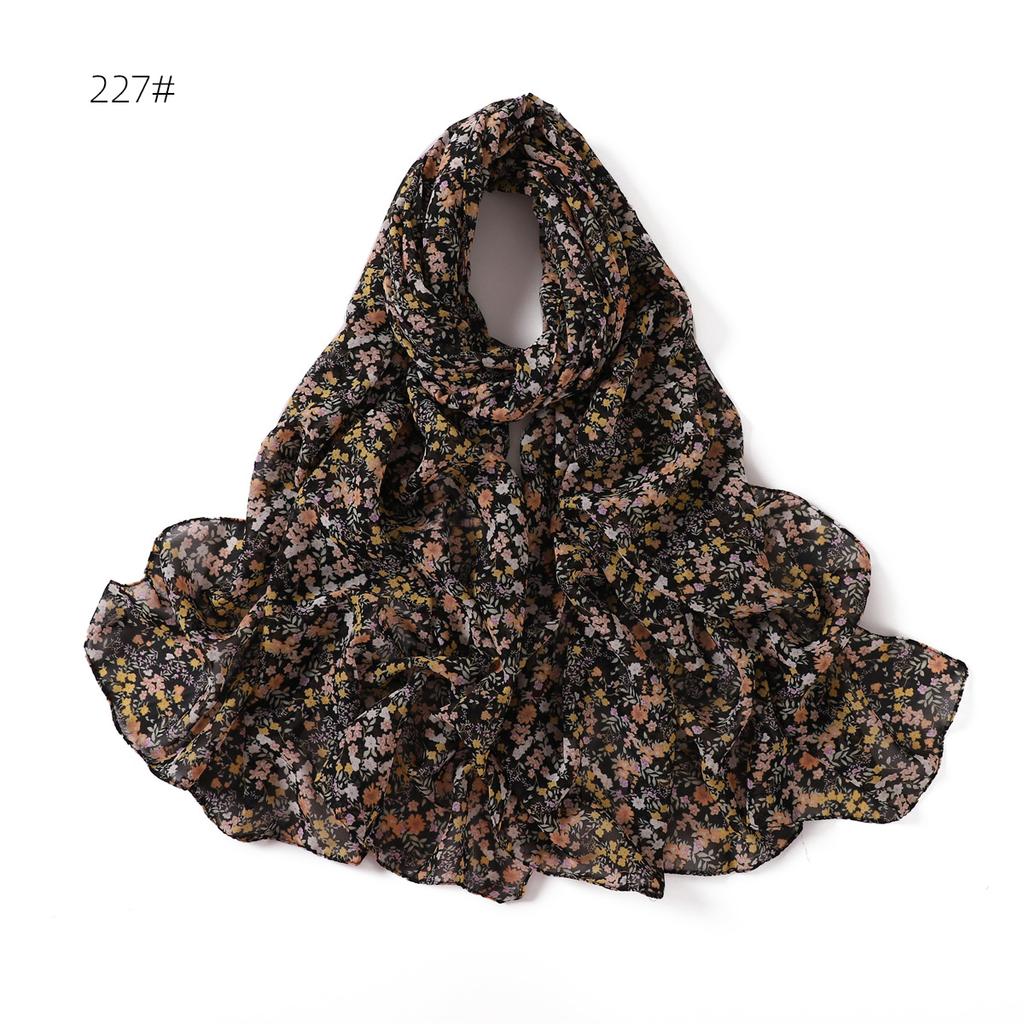 High Quality New Flower Printed Chiffon Hijab Fashion Long Scarf Summer Beautiful Floral Headscarf Wraps for Muslim Woman