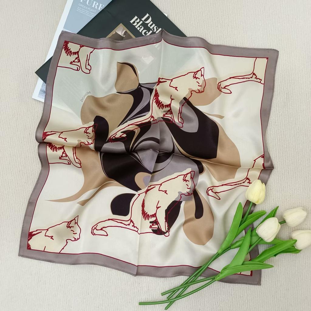 53Cm Pony Pattern Scarf Women Spring And Summer Thin Silk Square Scarf Fashionable And Versatile Bag Packaging Decoration Scarfs