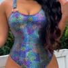 2025 Backless Snake Print Sexy One-Piece Swimsuit - Women's European & American Style, Conservative Cross-Border Design