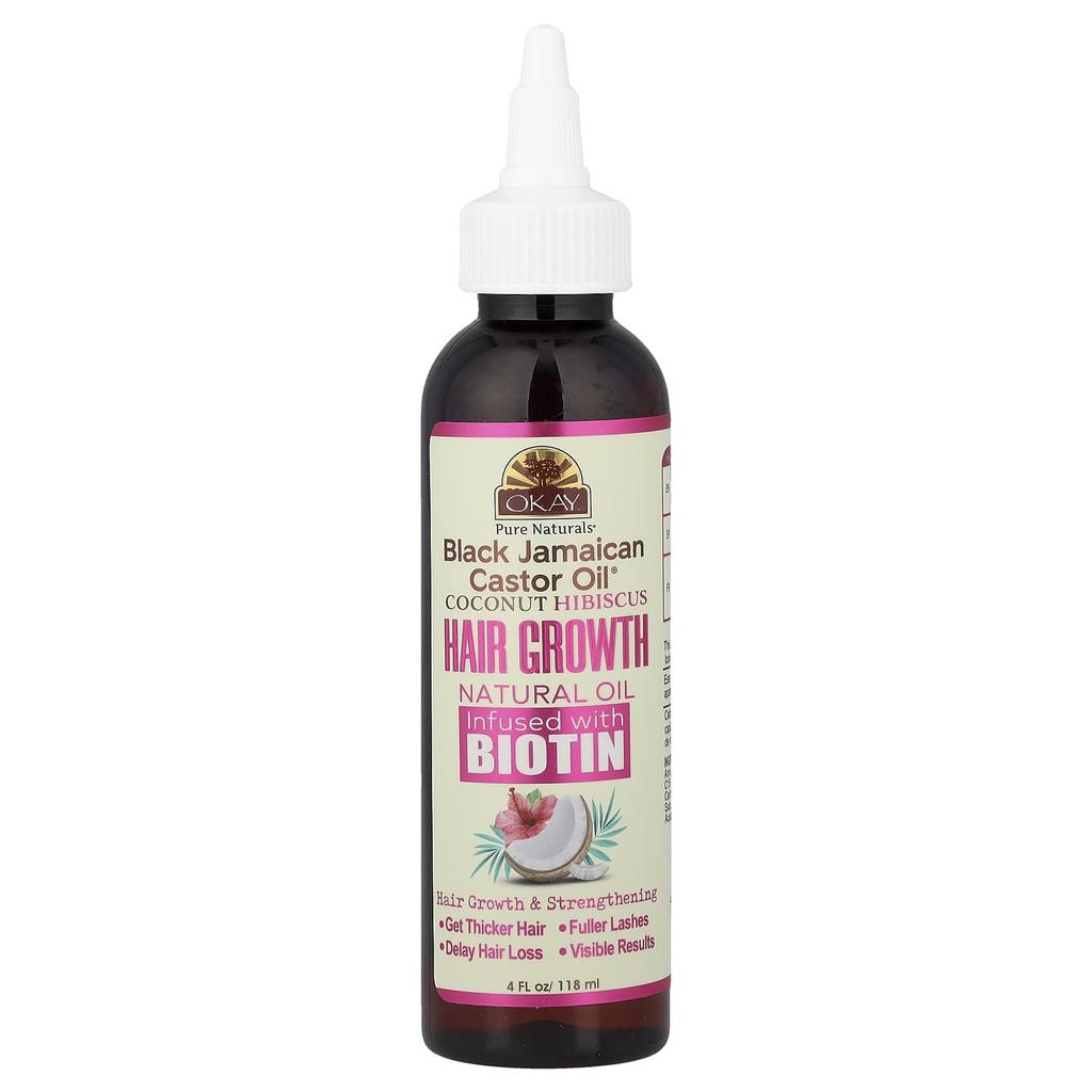 Okay Pure Naturals Black Jamaican Castor Oil®, Coconut Hibiscus Hair Growth Stimulator with Biotin, 4 Fl Oz (118 Ml)