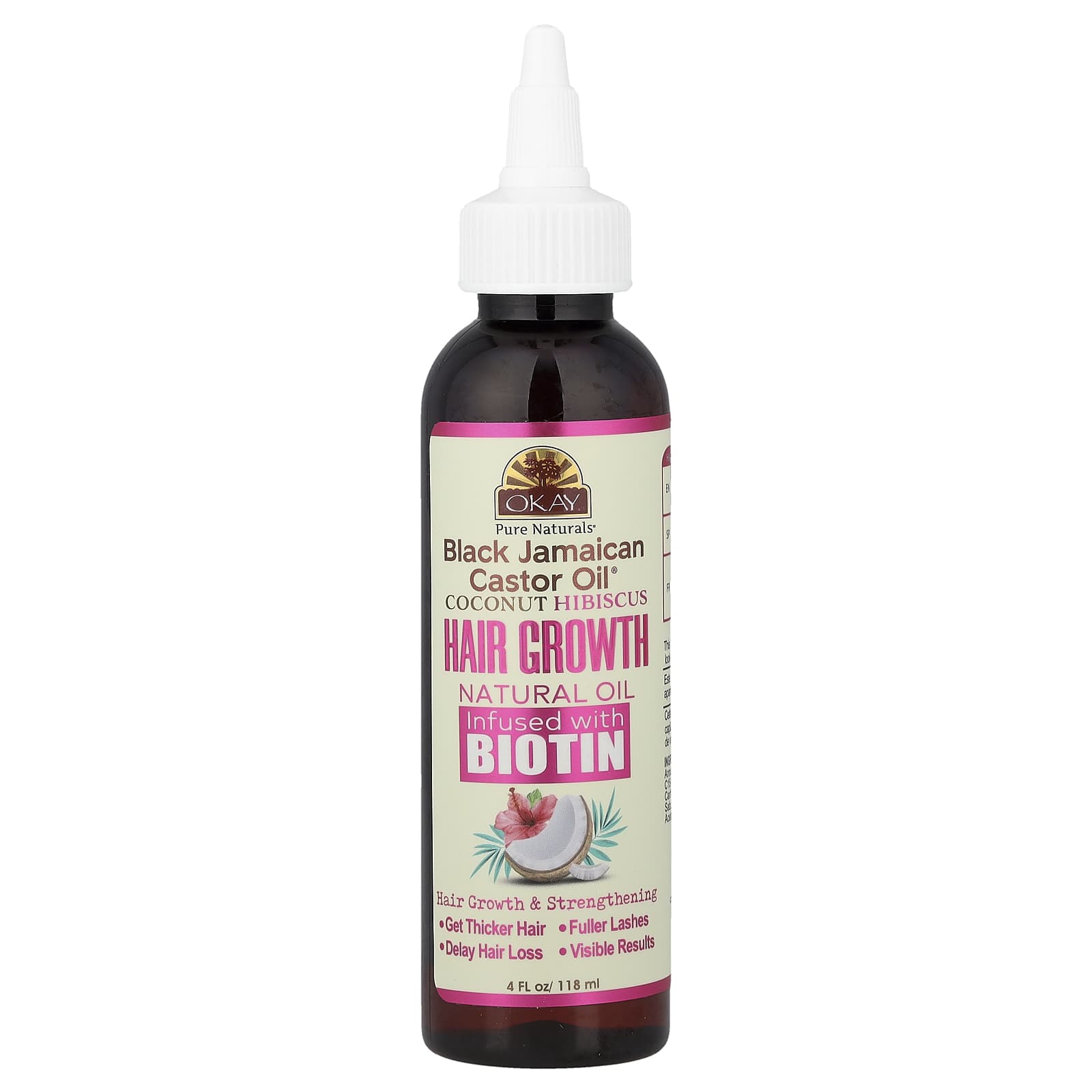 

Okay Pure Naturals, Black Jamaican Castor Oil®, Coconut Hibiscus Hair Growth Stimulator with Biotin, 4 fl oz (118 ml)