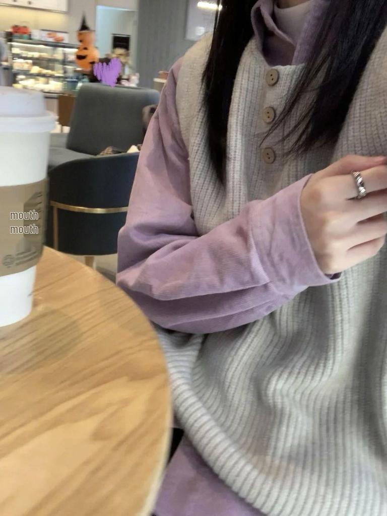Korean Style Purple Corduroy Long Sleeve Casual Shirt Jacket